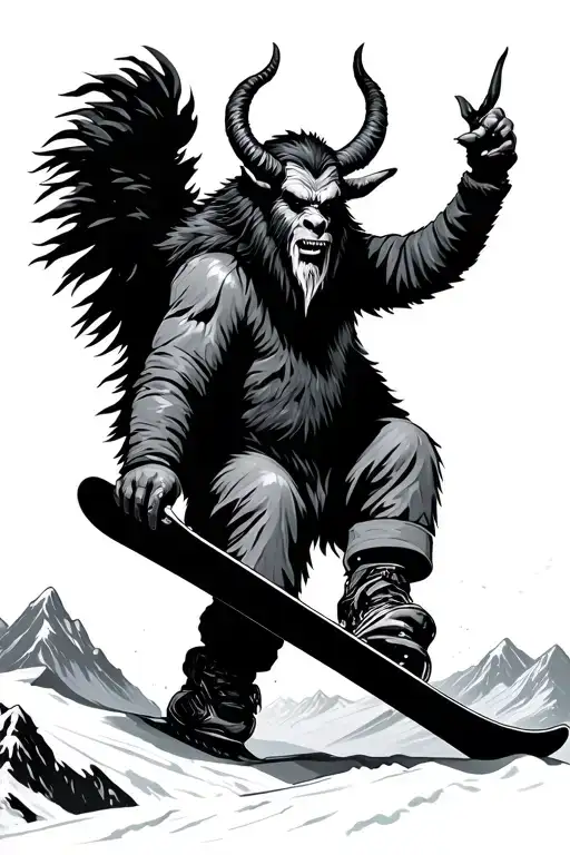 Krampus Snowboarding On A Mountain Landscape