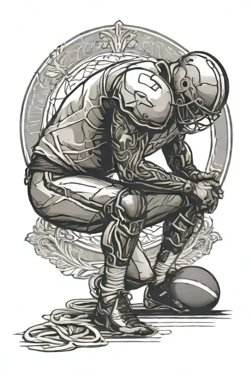 A Tattoo Depicting A Football Player Kneeling In Prayer With A Halo Above Their Head
