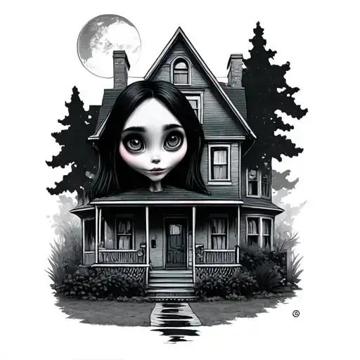 Coraline Portrait And House Surrounded
