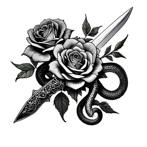 Gothic Theme With Roses Knives And Snakes