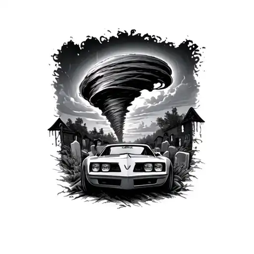 Trans Am In Graveyard With Tornado