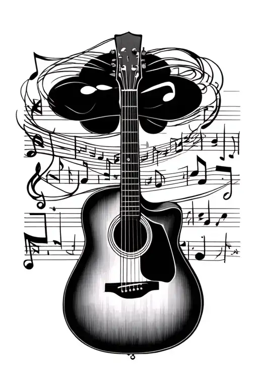 Acoustic Guitar With Music Notes