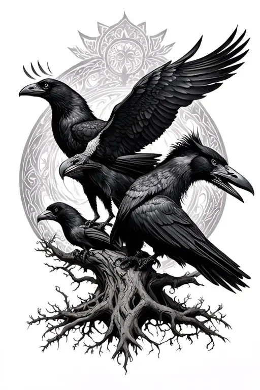 Norse Mythology Fenrir Ravens Huginn And Muninn Yggdrasil