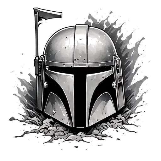 Boba Fett Helmet Engulfed In Stone