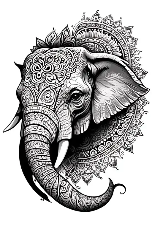 Mandal Style Elephant Head Surronded By Mandala Style Art