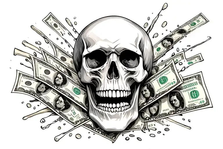 Skull And Money Pouring
