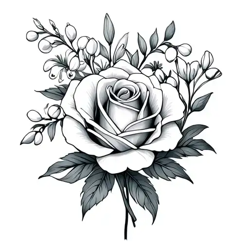 Birth Flowers For September And August And With A Rose And Lily Of The Valley Fine Line