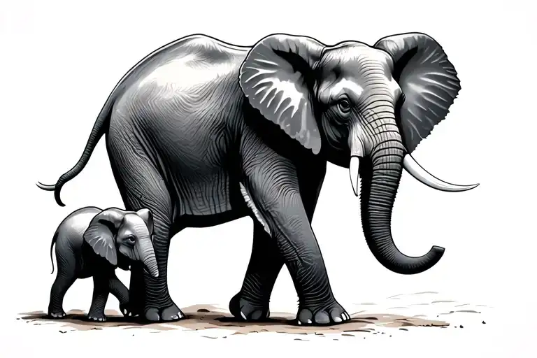 Wild Elephant With Baby Elephant Walking