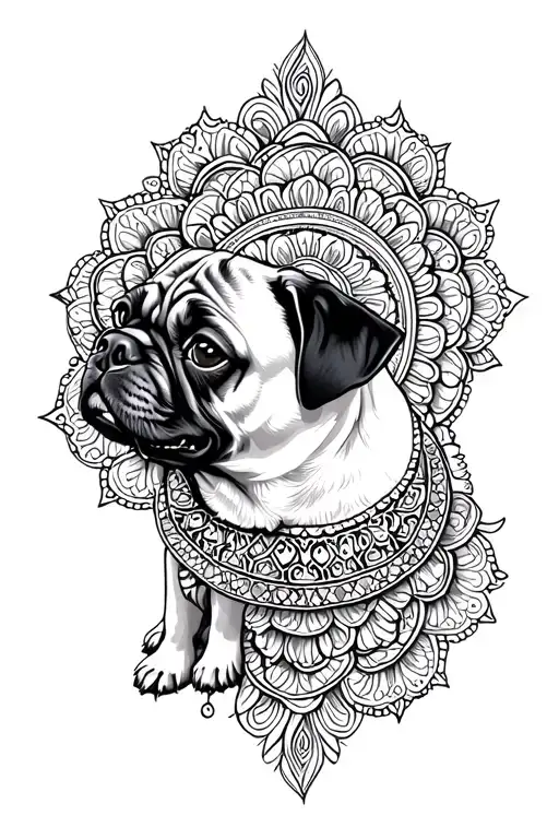 Pug Mit Mandala Design Incorporating Elements