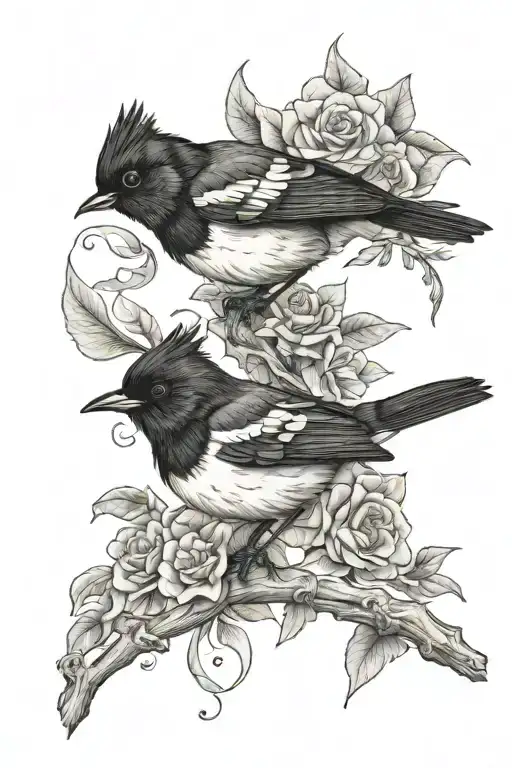 Willie Wagtail And A Magpie Perched