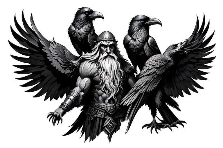 Viking God Odin With Two Ravens Perching