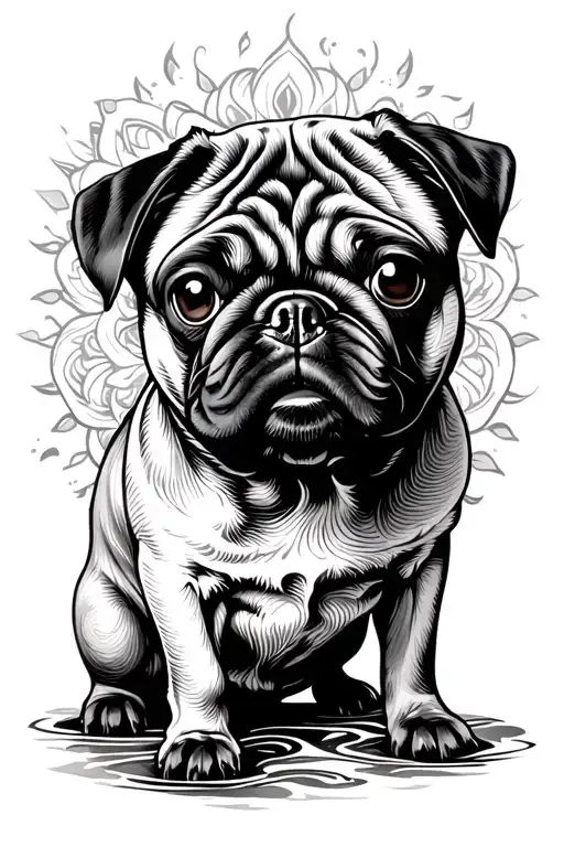 Pug In Line Art Im Mandala Design Natural Water Flowing