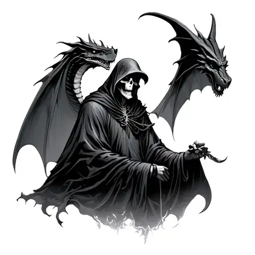 Grim Reaper With Dragon Behind Him