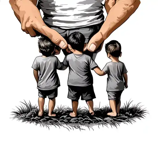 Man Holding Hands Of Kids