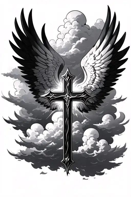 Cross With Clouds And Wings
