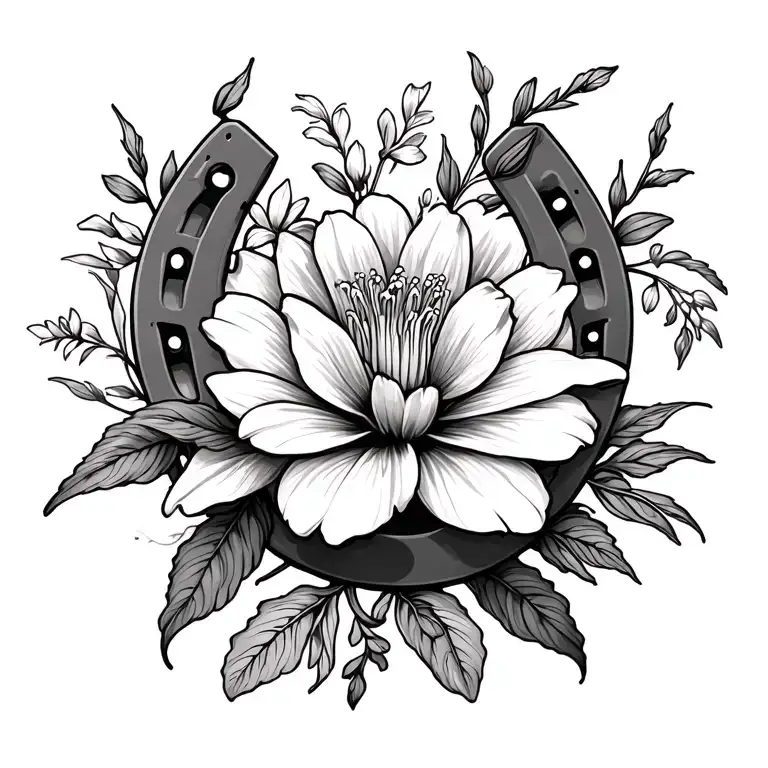 Horseshoe Open At Top And Flower Blooming Flowers Coming