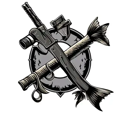 Hunting And Fishing With Cross In Middle