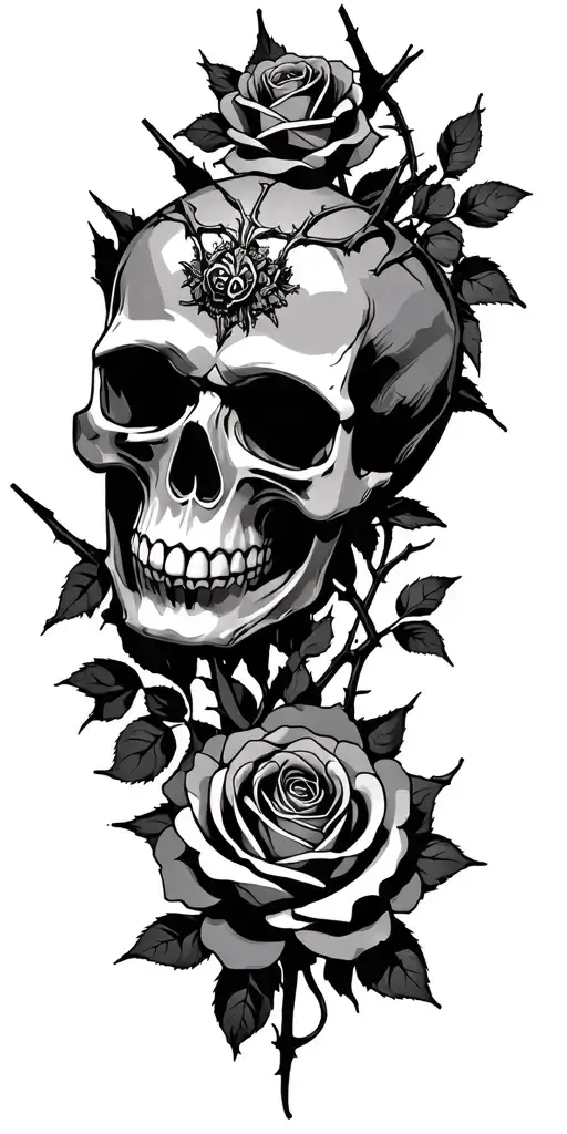 Skull And Roses And Thorns