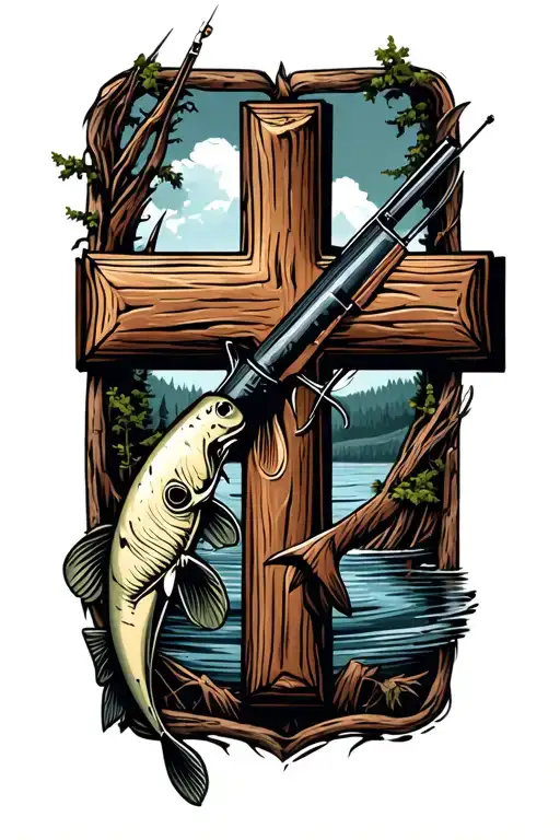 Hunting And Fishing With Wooden Cross