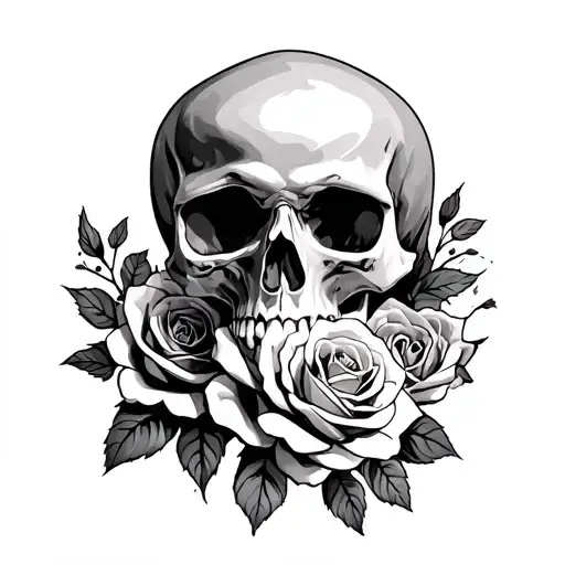 Skull And Roses Intertwined