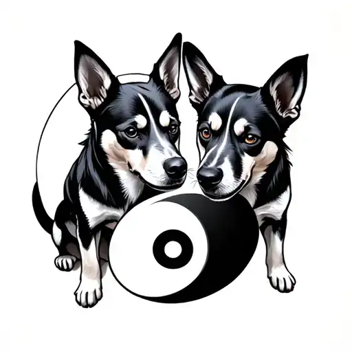 Two Dog Portiats In A Yin Yang Symbol