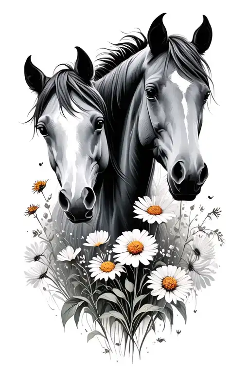 Horses Wildflowers Growing