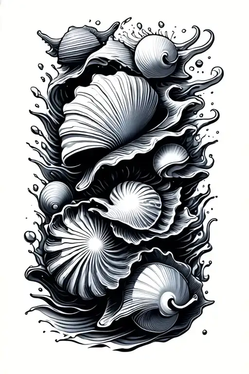 Seashells Scattered And Waves Crashing