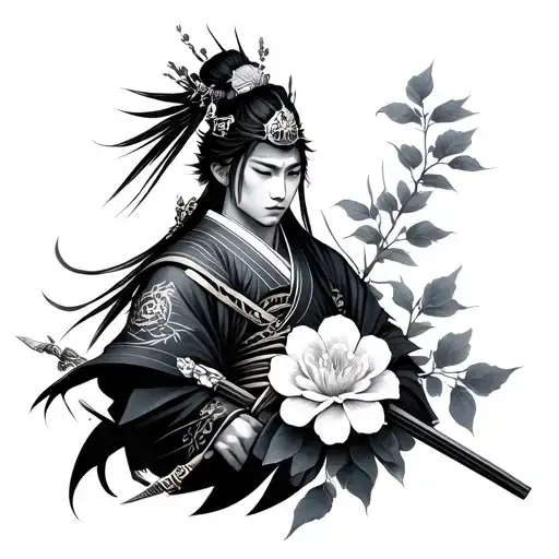 Japanese Warrior And Flower