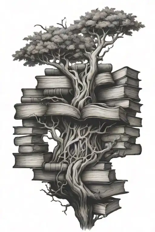Tree Of Life Growing Out Of A Pile Of Books