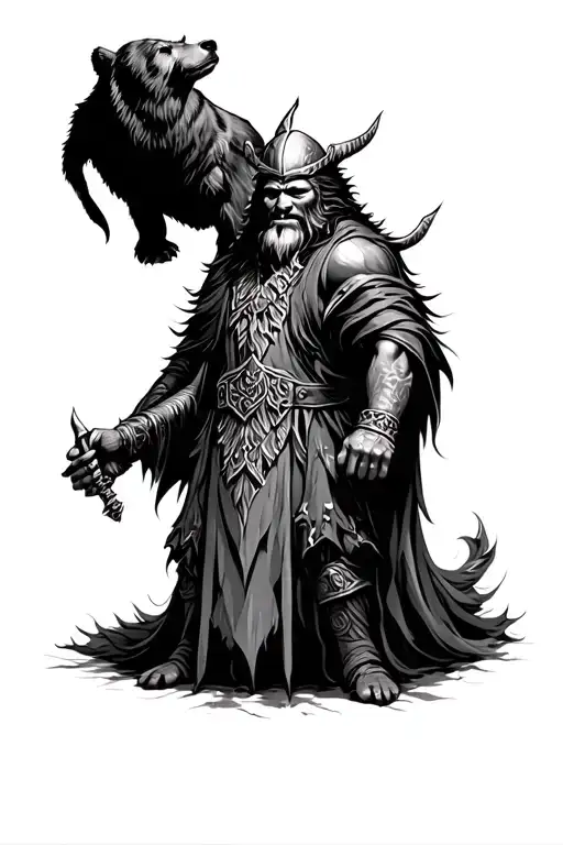 An Evil Odin With A Bear On His Head