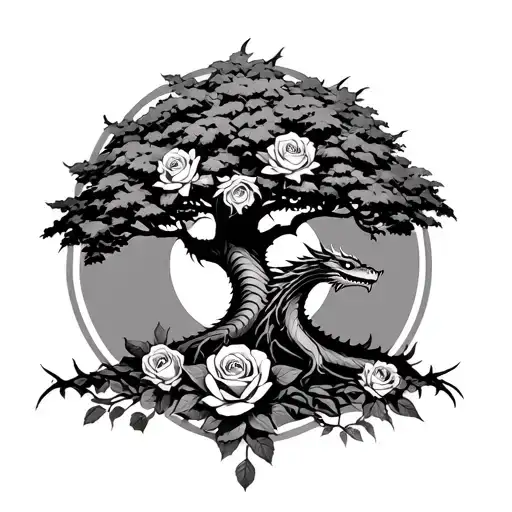A Poison Tree With A Dragon And Roses