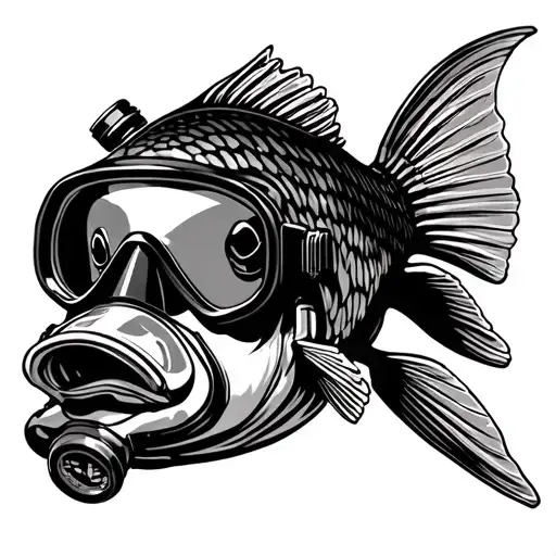 Grouper Fish With Scuba Diving Mask And Regulator On
