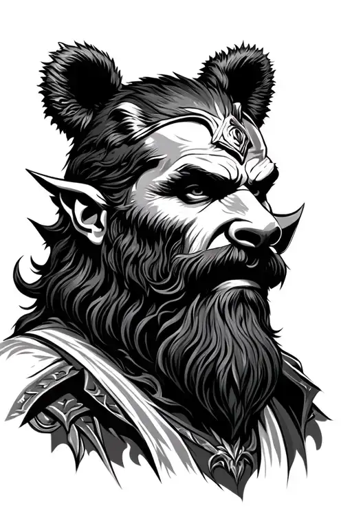 Portrait Of An Evil Odin With A Beard With A Bear's Head On His Head