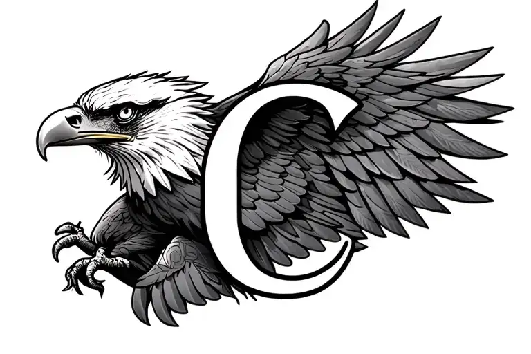 Eagle Tattoo With Letter C Letter