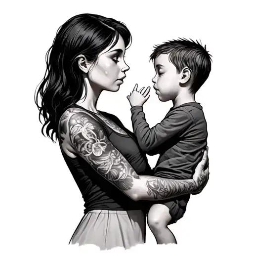 A Mom Holding Her Son But The Son Is Weird And Not Good