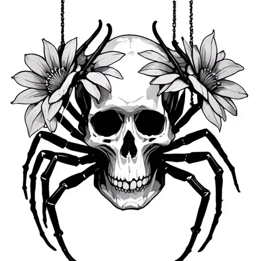 Flowers Spiders Hanging From Skull