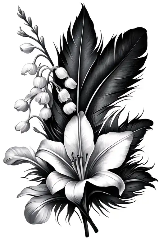 Feather With Gladiolus And Lilly Of The Valley Flowers