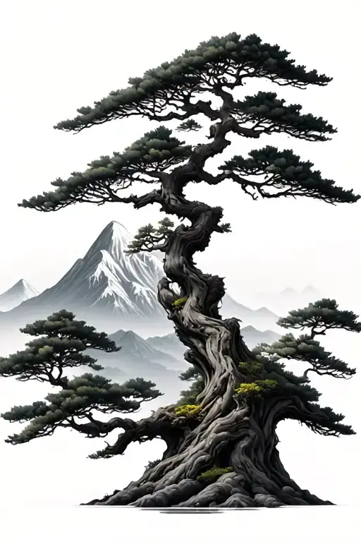 Bonsai Tree With Mountain