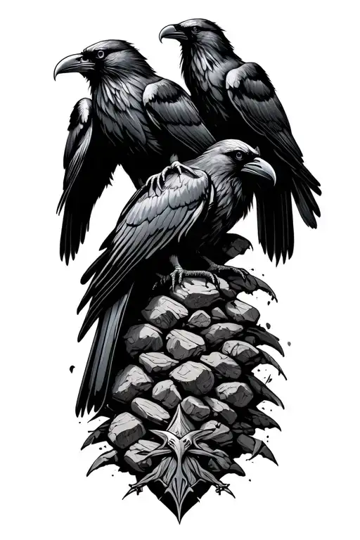 Norse Ravens Perched Atop A Pile