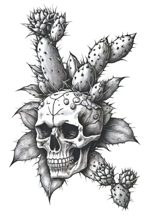 Nopal Cactus Hyper Realistic With Skull