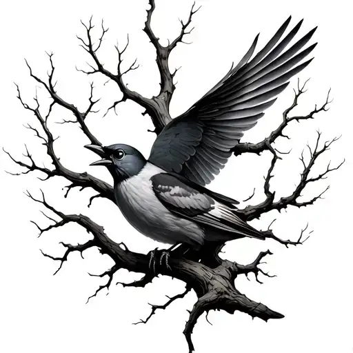 Dead Tree Branches Raping Around Bird