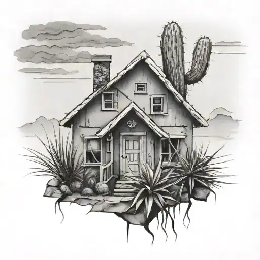 House With Cactus Breaking Out The Windows Outward