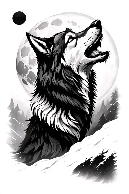 Wolf Howling At The Moon Shining