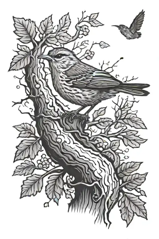 Oak Tree And Wren Bird