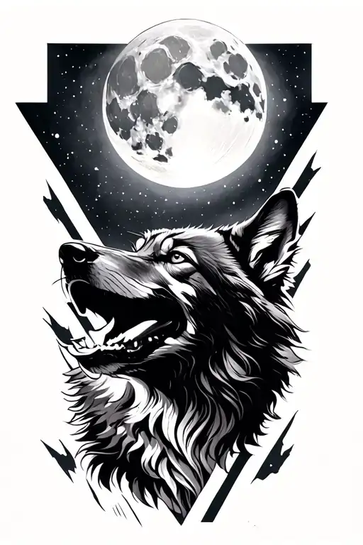 Wolf Howling At The Moon Shining In Triangle
