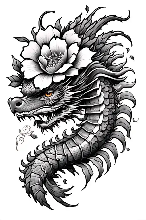 Khmer Naga Spine Tattoo With Flowers