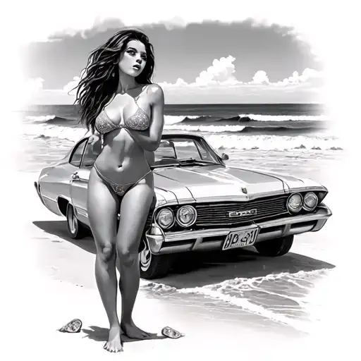 Girl On The Beach On The Background Car Money Sex