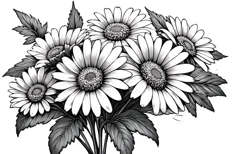 Daisies In A Bunch With Sweet Pea Flower And Folage In The Background