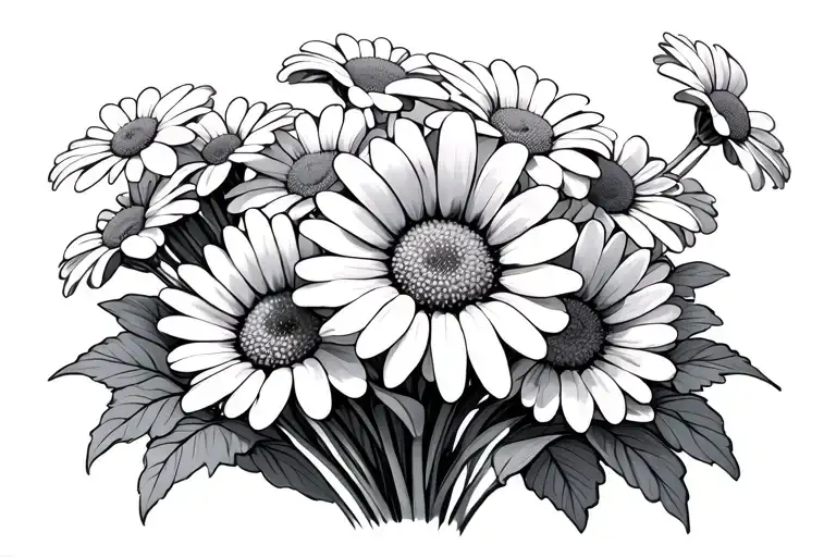 Daisies In A Bunch With Sweet Pea Flower And Folage In The Background