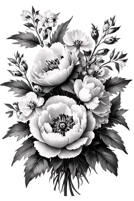 A Bouquet With Larkspur Peony Honeysuckle Flowers